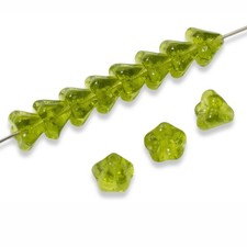 50 Baby Bell Flower Beads - Olive Green - Czech Glass - 4x6mm Small Flowers