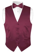 Biagio Men's SILK Dress Vest  Bow Tie Solid EGGPLANT PURPLE Color BowTie Set