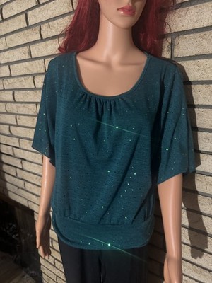 bcx size xl top circle turquoise sequins black laced back