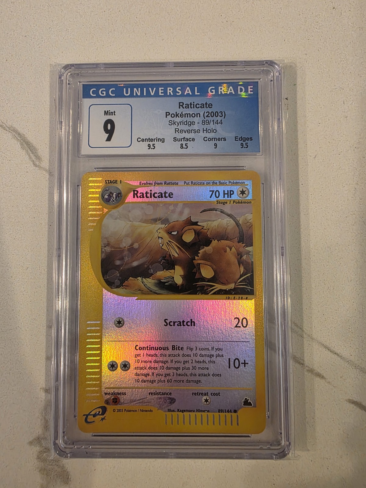 Vintage Pokémon Card CGC 9 - MINT Raticate 89/144 Skyridge Reverse Holo