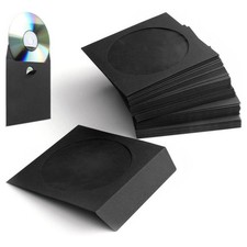 100 Pack CD DVD Thick Paper Sleeves Envelope Case with Window Cut Flap in Black