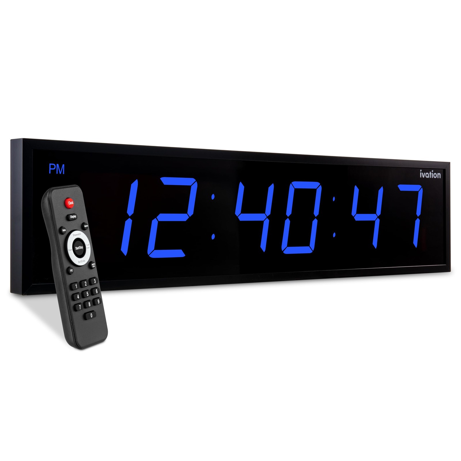 Ivation 24" Large Digital Wall Clock, LED Digital Clock W/Timer & Alarm, Blue