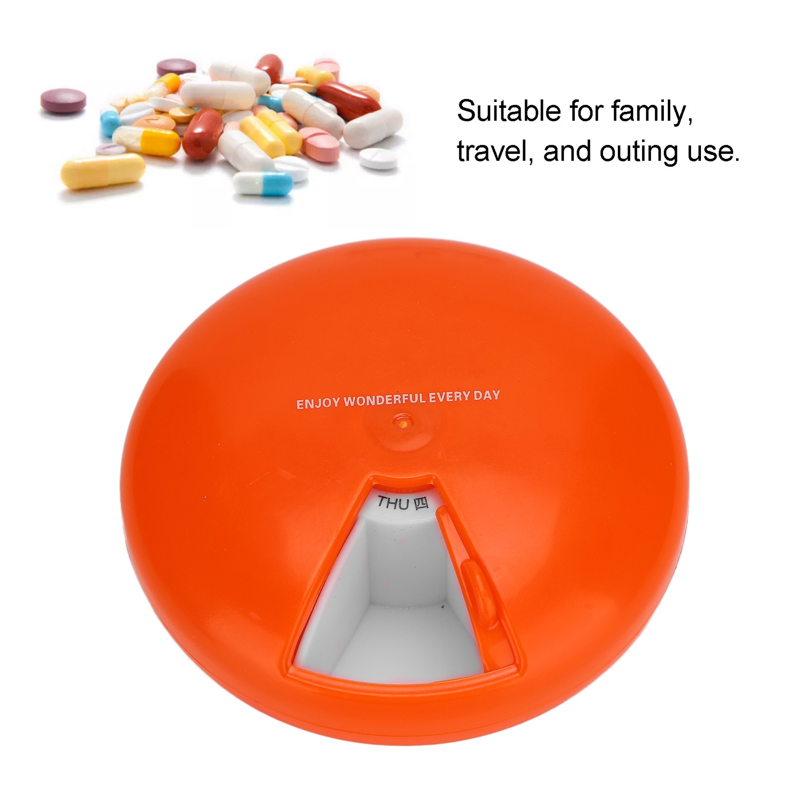 NEW 7 Grid Portable Medicine Organizer Box Rotating Weekly Pills Case Container