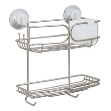 No Rust Shower Caddy, Adhesive or Suction Moun, 2 Shelf, Stainless Steel