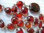 vintage long beaded Cherry Red genuine Amber Bead Necklace caged pendant gem — photo 1