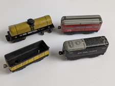 Vintage Marx Tin Litho Train Cars Lot of 4 New York Central, Pegasus...