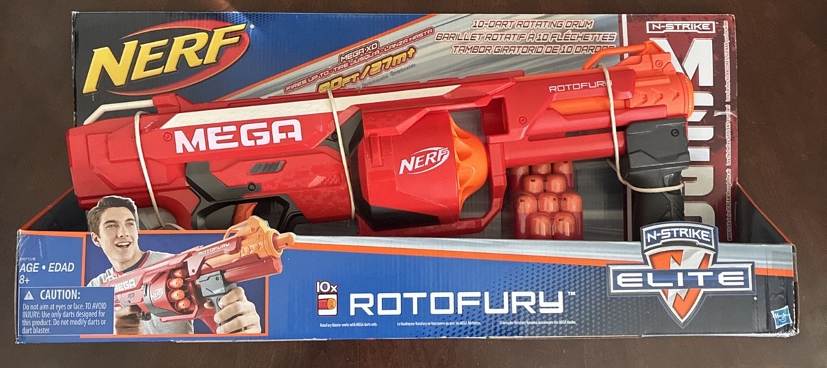 Nerf N-Strike Mega RotoFury Blaster NIB 90ft Rotating Drum RARE