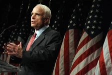 Senator John Mccain With Us Flags Poster Picture Photo Print