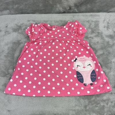 Child Of Mine By Carter s Dress Girls 0-3 Months Pink Polka Dot Embroidered Owl