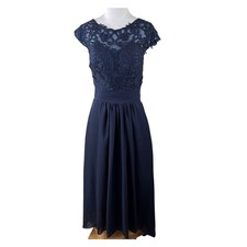 SU Dress Navy Blue Lace Chiffon Bridesmaid Prom Evening Gown NWT Size 6