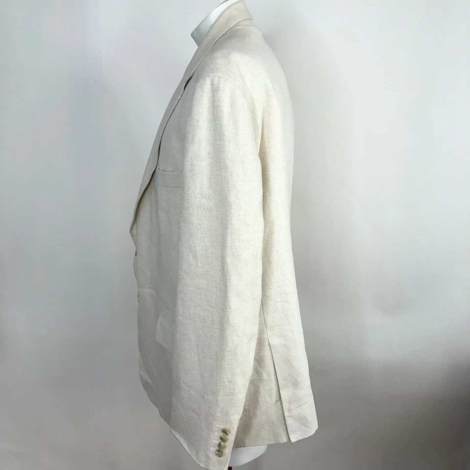 Blazer chaqueta abrigo deportivo Stafford Classic Fit 48 R marfil lino mezcla algodón Foto 3 de 4