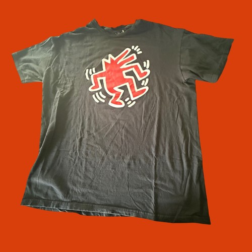 Keith Haring Graphic T-Shirt Sz XL Black Red Dancing Dog Pop Art Cotton Tee T112