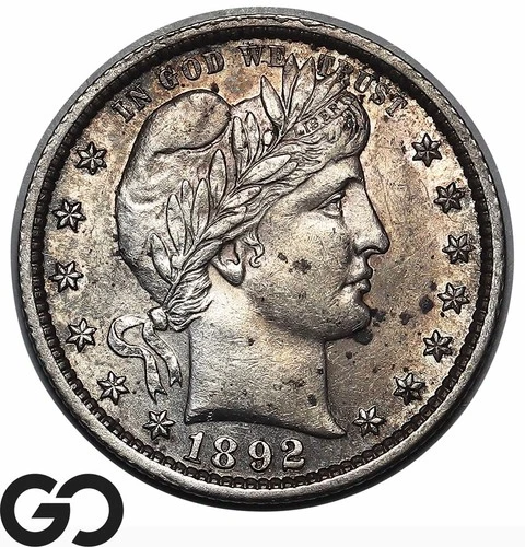 1892 Barber Quarter, Toned Uncirculated Silver 25c