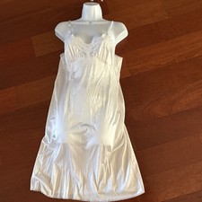 Vassarette Full Slip White Size 36 24  Satin Lace Nylon Adjustable Straps V-neck