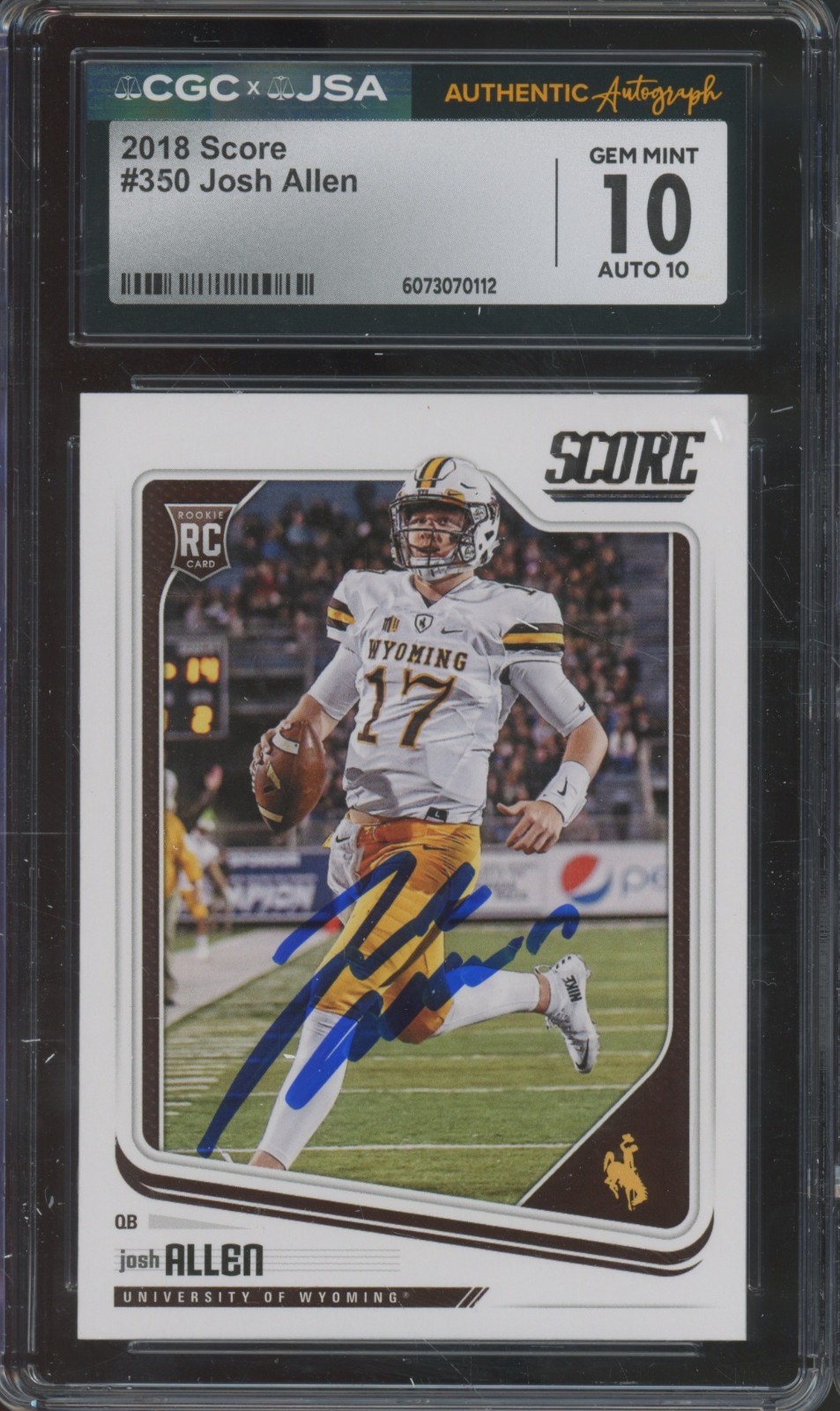 2018 Score #350 Josh Allen RC Rookie Autograph Gem Mint CGC 10 10 Auto view 1