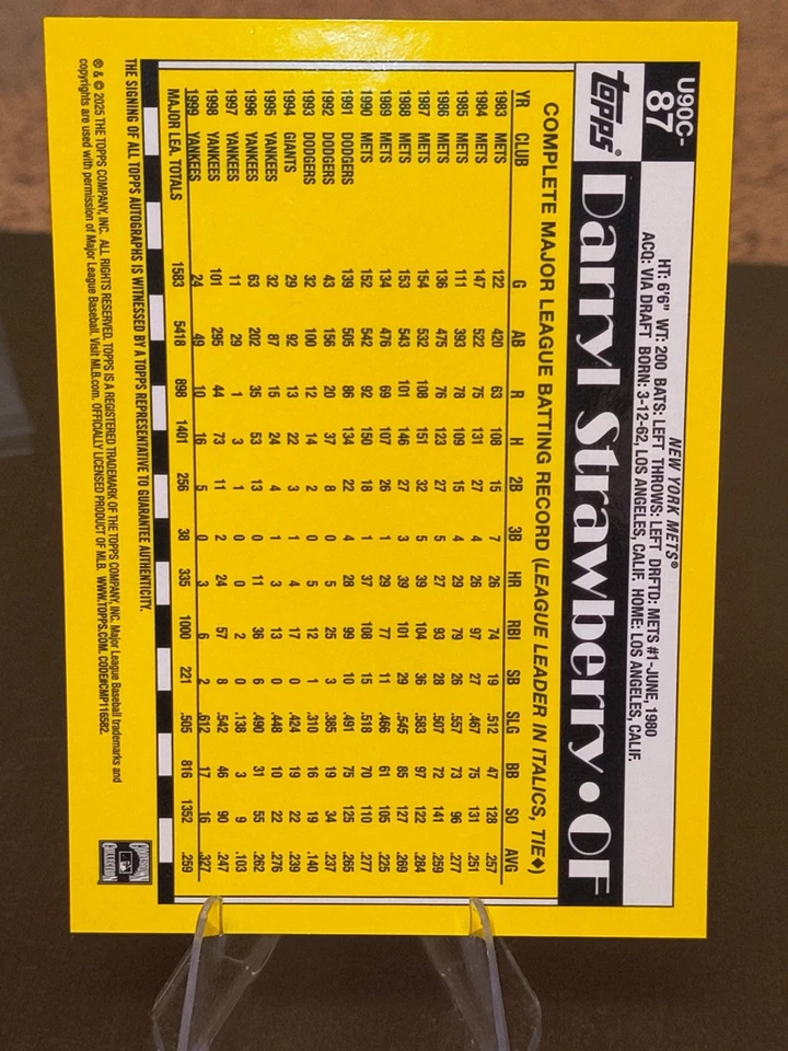 2025 Topps Update 1990 Chrome Auto - Mets Darryl Strawberry U90C87- Orange 8/25 - Image 2 of 4