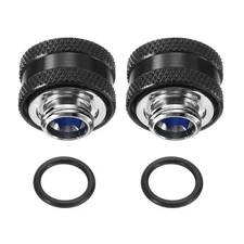 G1/4" Water Cooling Adapter 10mm OD Compression Fitting Black-Blue 2pcs