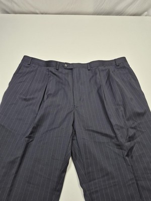 Ralph Lauren Suit Pants Men's 50x37 Navy 100% Wool Pinstripe Flat