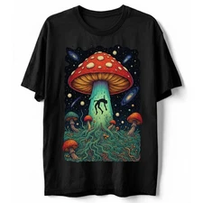 Psychedelic Mushroom Alien Abduction T-Shirt Trippy Space Cosmic Hippie Tee