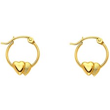 14k Yellow Gold Double Heart Hoop Hinge Clasp Earrings