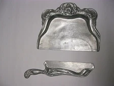 Vintage Aluminum Silent Butler Crumb Catcher Silver Floral Art