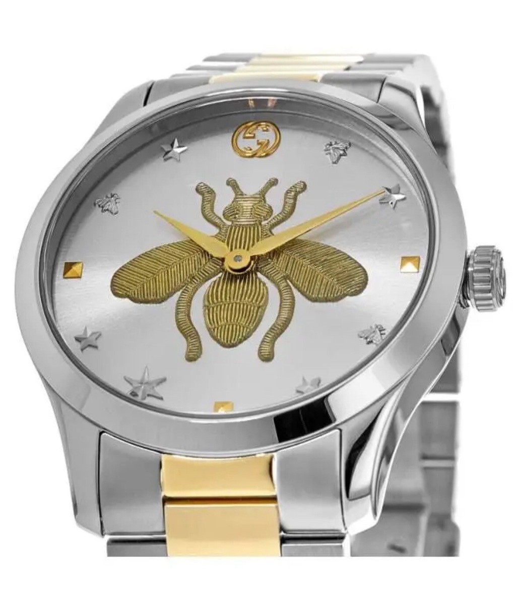 Gucci G-Timeless 38mm Silver Bee Dial Two-Tone Steel Women