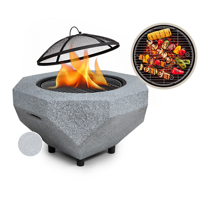 Feuerschale Grill 51 cm Garten Feuerstelle Terrasse Korb Stahl Funkenschutz Grau