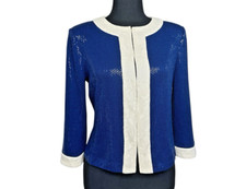 St. John Evening Knit Wool Blend Jacket, Reflective Shimmer, Blue, Size 6