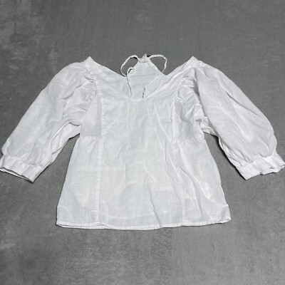 Anthropologie Akemi + Kin Top Womens Small Linen Blend White Cut Out Neckline