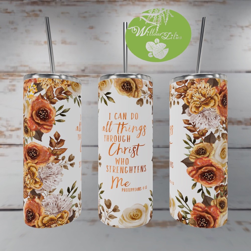 20 oz Tumbler with Metal Straw, Jesus Floral Design, Custom Christian Gift