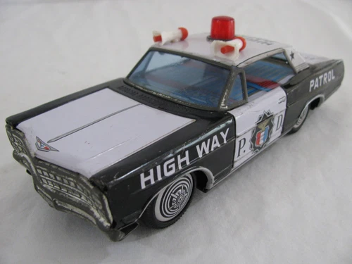 Vintage Bandai Japan Tin Litho Friction Drive 8" Ford High Way Patrol Police Car