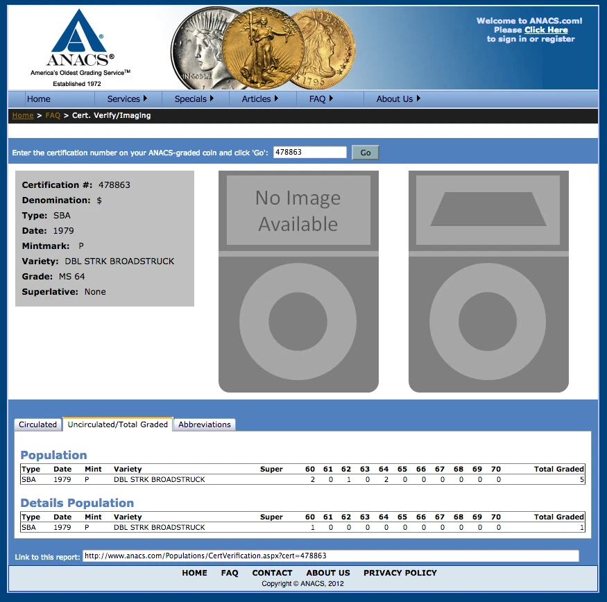 1979 ANACS MS64 ██Double Struck AND Broadstruck██ RARE Error ♚SBA $1 One Dollar♚ - Image 3 of 3