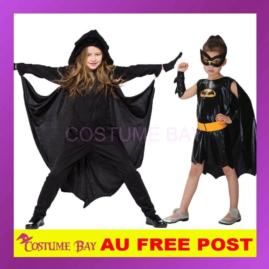 Kids Boys Girls Halloween Bat Jumpsuit Batgirl Fancy Cosplay Costume Book Week