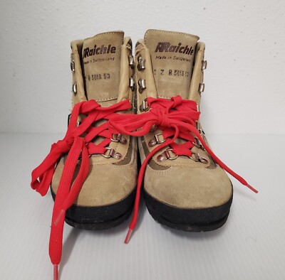 Vintage Raichle Womens Tan Round Toe Lace Up Ankle Trail Hiking Boots Size 7