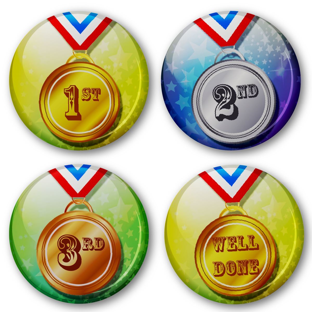 Sports Day Medals Badges 38mm (Pack of 20 Pin Badges - 38mm) School Summer