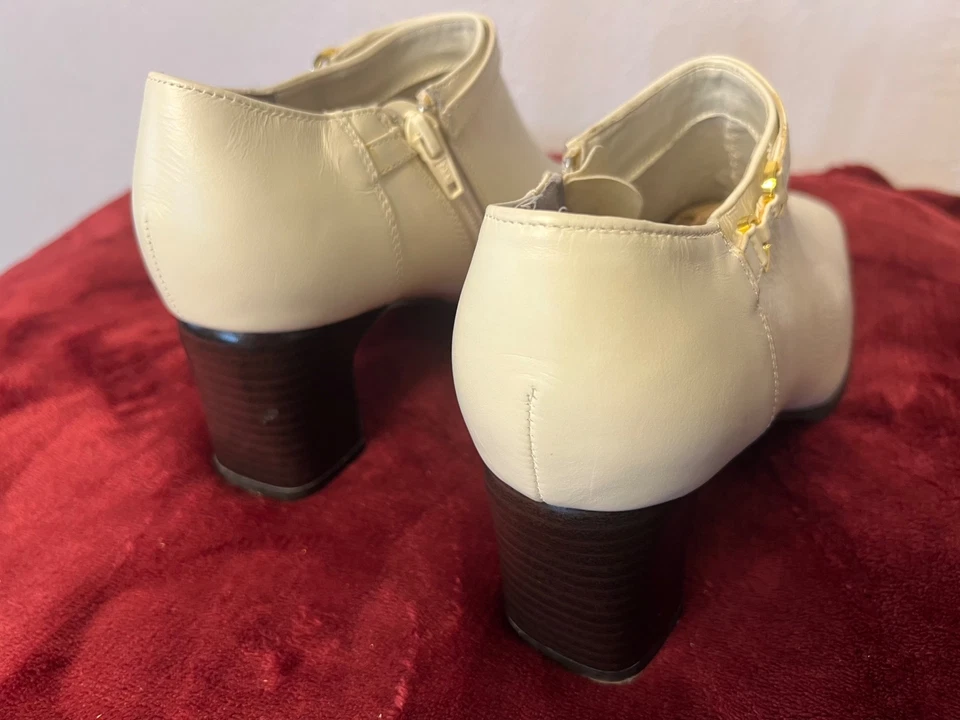 Botín AJ Valenci Mujer Cuero Blanco Talla 8.5W Defecto Cómodo Tacón Grueso Foto 4 de 4