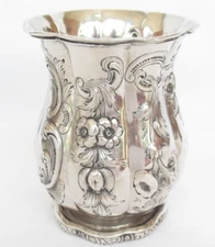 Antique Seymour Hoyt, New York American Repousse Coin Silver Beaker Cup 1855