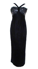 Vtg Victor Costa Formal Dress Evening Gown S Women Black Velvet Beaded Sequined