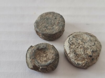 Lot of three post Medieval lead bag seals uncleaned con. found in England. L23r