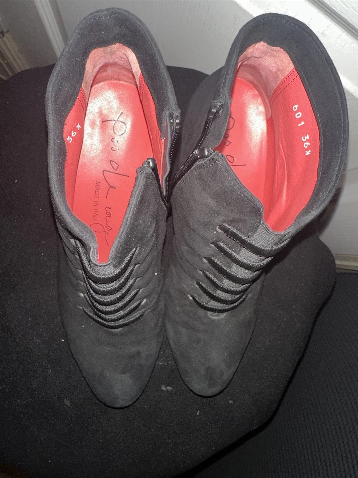 Botas Pos ole rouge camurça preta sólida com zíper lateral biqueira fechada tornozelo tamanho 36.5 - Imagem 4 de 4