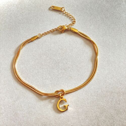 New Letter A-Z Love Knot Bracelets For Women Couple Gold Color Dainty Snake Chai - Picture 12 of 57
