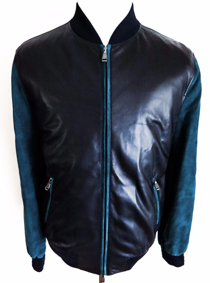 6025 BRIONI Midnight Blue Suede Leather Bomber Jacket Coat 48 Euro 38 US Small