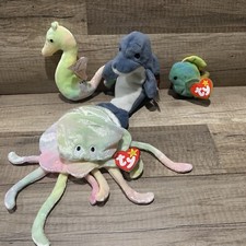 Lot of 4 Vintage TY Beanie Babies Sea life Goochy Coral, Neon, and Echo