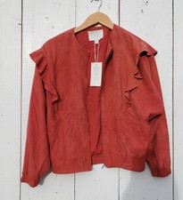Joie Women's Rust Leather Ruffled Temis Jacket Coat Desert Spice Sz S Read
