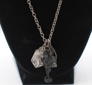 Vintage Silver Tone Tibetan/Nepal Buddhist 3 Charms 28 in Necklace