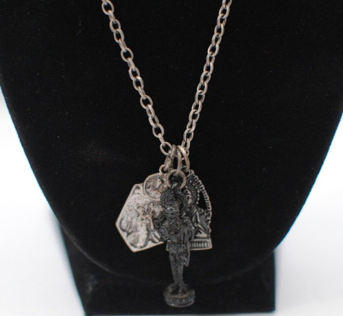 Vintage Silver Tone Tibetan/Nepal Buddhist 3 Charms 28 in Necklace