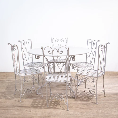 Iron Circular Garden Table with 6 Chairs