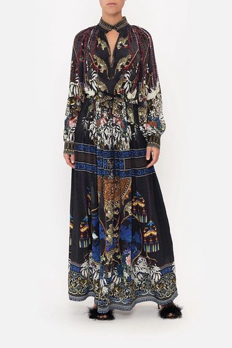 new CAMILLA HOLLYWOOD HEIST LONG SLEEVE DRESS WITH COLLAR SILK CRYSTALS 3XL . - Picture 2 of 7
