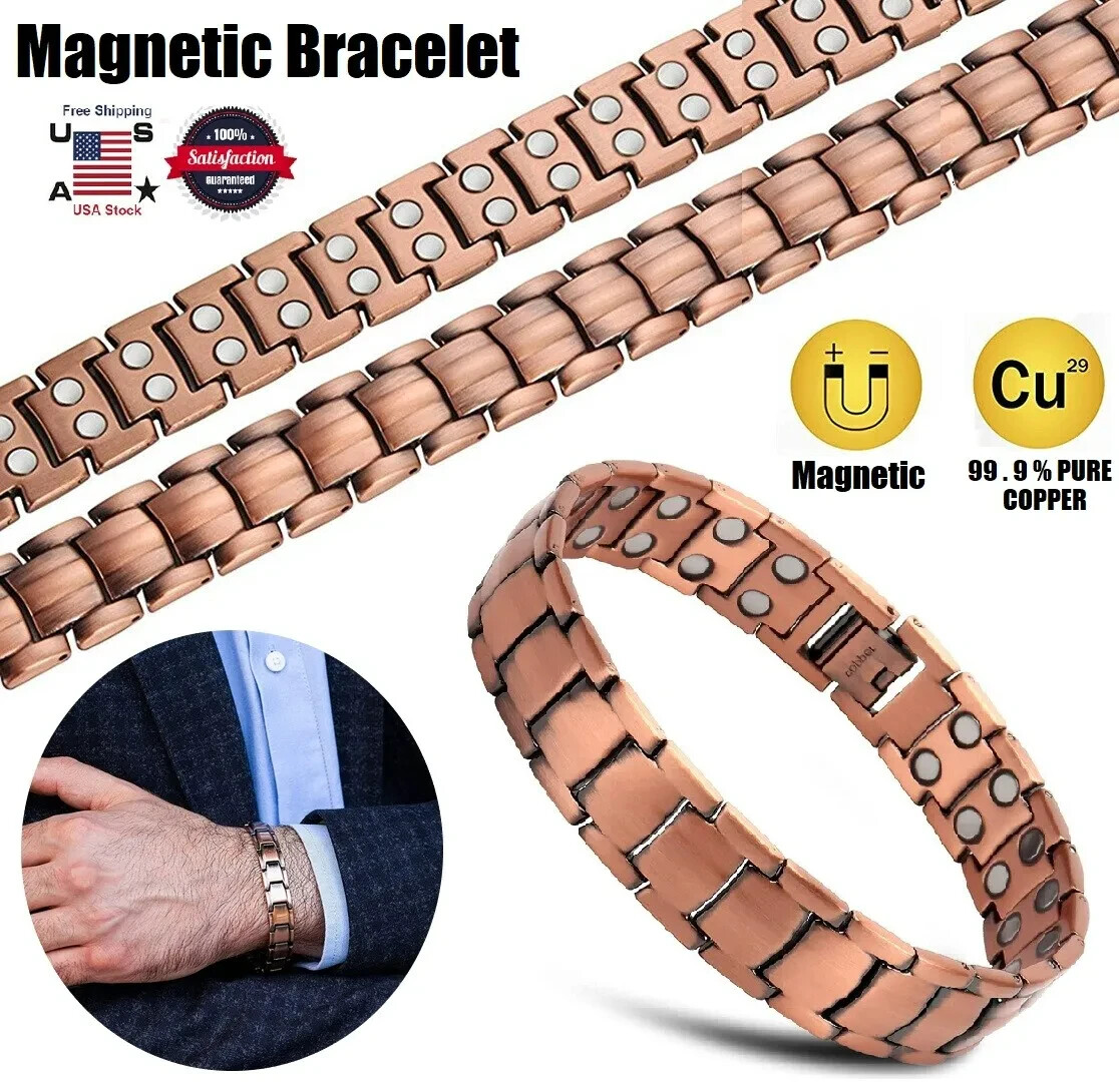 STONE ROCK Tiger Stripe Pure Copper Magnetic Bracelet For Men - 3000 Gauss Double Row Adjustable Health Bracelet - View #2