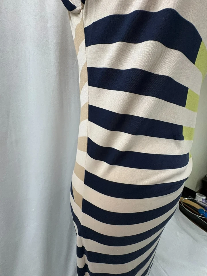 Diane Von Furstenberg Knee Dress Women's Size 8 Silk Beige w Blue Green Stripes - Image 4 of 4